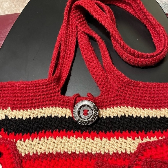 Y2K Retro ANGRY BIRDS Knit Crochet BOHO Double Strap Tote Bag Purse RARE - Picture 12 of 16